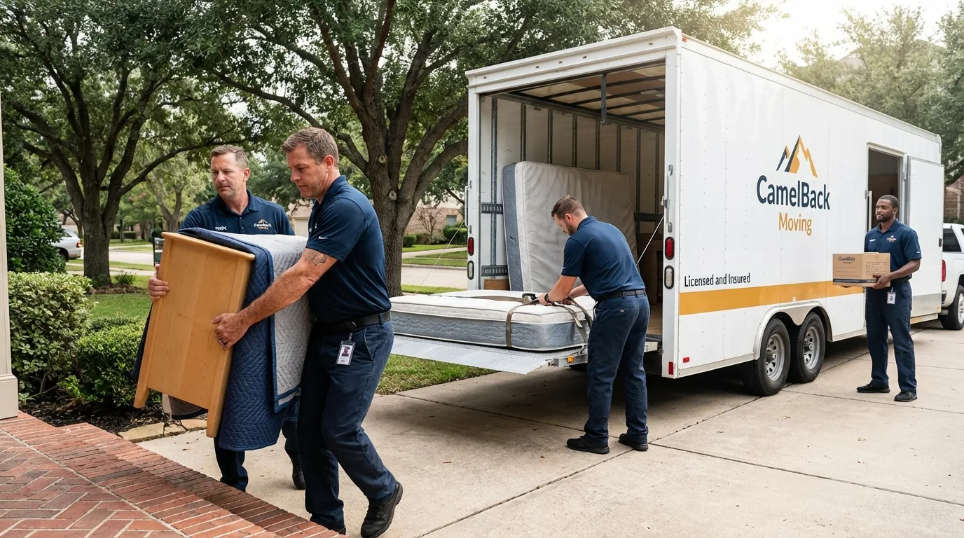 Crew loading residential truck for cross-state move from Saratoga, WY
