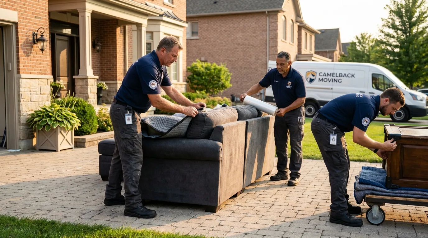 Large estate moving crew wrapping furniture in Saratoga, WY