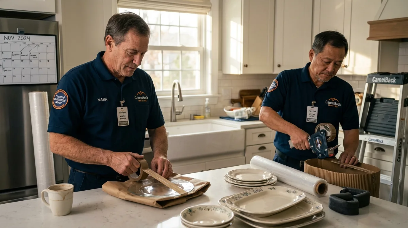 Professional crew packing kitchen dishware in Saratoga, WY