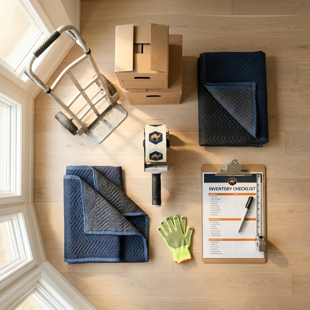 Professional moving supplies and packing materials layout for Saratoga residential relocations